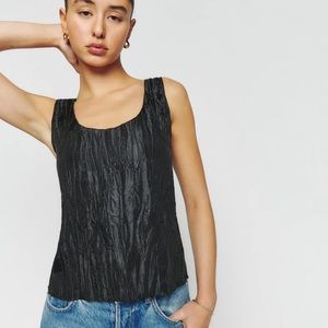 Reformation - Black Crinkle Sleeveless Frida Top XS 0/2 NWT $98